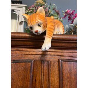 Orange Tabby Cat Ceramic Decorative Figurine Made In Italy